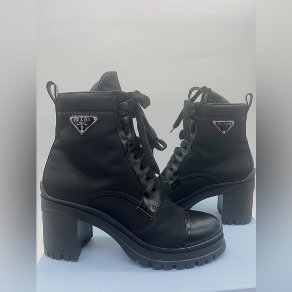Prada Brushed leather and nylon laced booties - Picture 2 of 15